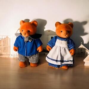 Gigo Epoch Sylvanian Families Calico Critters Blue clothes Flocked Bears 1980s